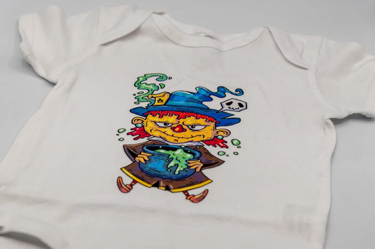 8. Onesies - Onesies are a piece of cake to press on. These are great for customers who place a regular order but might want to show off their company on their baby. A great option for customers who have screen printing setup for adults but need just a handful of small pieces they would not have been able to produce otherwise without all new setups.