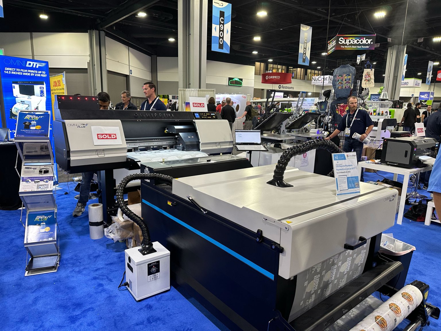 The OmniDTF printer from OmniPrint International features direct-to-film printing up to 14.5 inches wide and up to 238 feet continuously and includes a transfer sheet dryer
