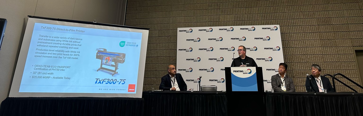Mimaki’s Josh Hope shared the latest from Mimaki, including the two-head TxF300-75 DTF printer. The brand-new machine caters to a diverse set of printing demands and a wider range of fabric such as cotton, mixed fabric, polyester, and dark coloured fabrics. Read more about the printer here.