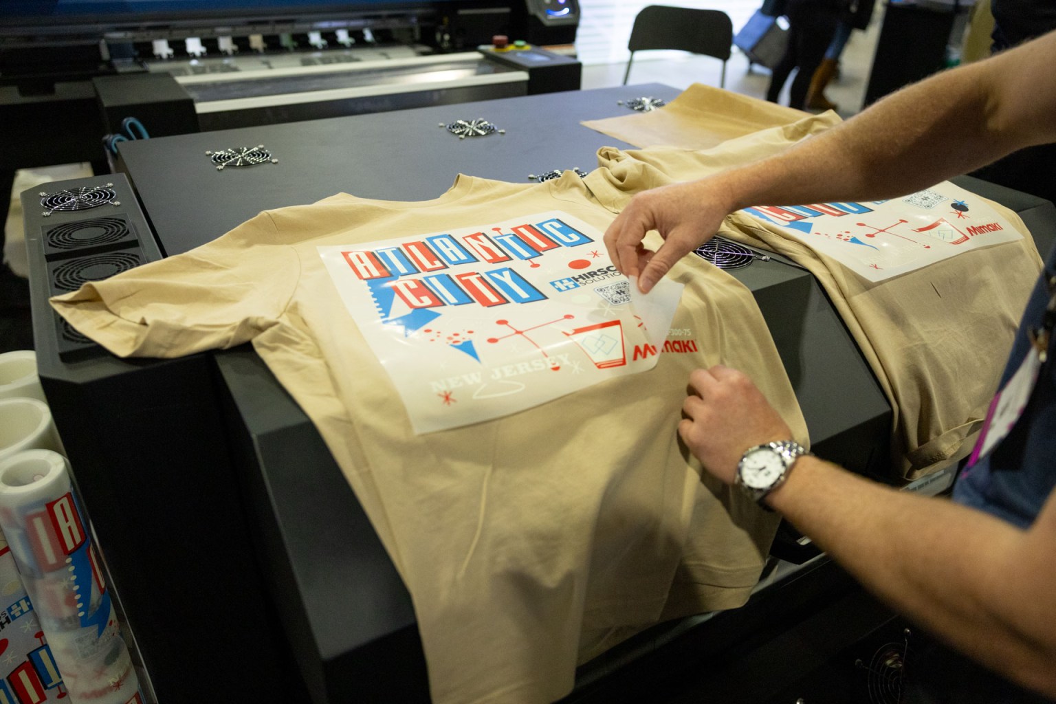 Hirsch Solutions partnered with Mimaki to print Atlantic City-themed shirts via the Mimaki TxF300-75 DTF Printer.