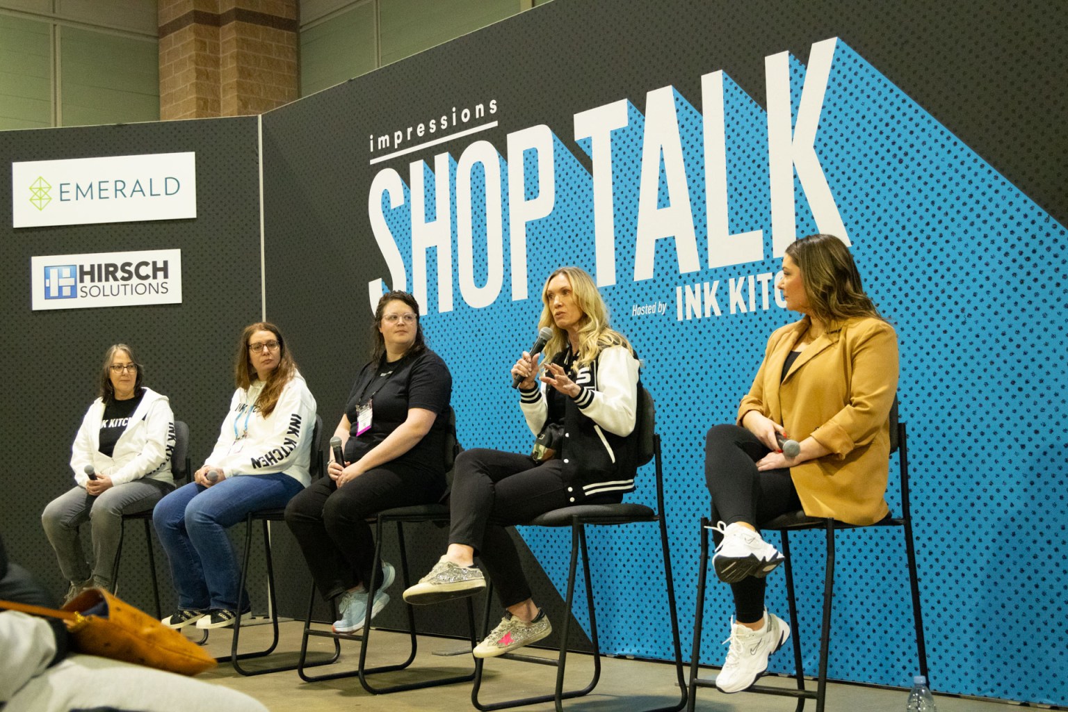 Shop Talk’s “Women in the Garment Decoration Industry: Where Are We? Where Do We Need to Go?” panel, moderated by Pam Ikegami of Mirror Image, included Jody Mazade of Howard Transfers, Aimee Derouen of Mirror Image, Emily Bihary of Transfer Express, and Sarah Unruh of Stahls’. “Be advocates for other women vs competing with other women,” said Sarah Unruh.