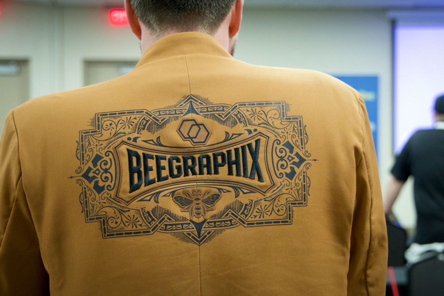 Davis Slagle’s jacket promoting his apparel company, BeeGraphix, blends embroidery, patches, and DTF Printing. Watch Davis’ episode of the DTF Printing Podcast here.