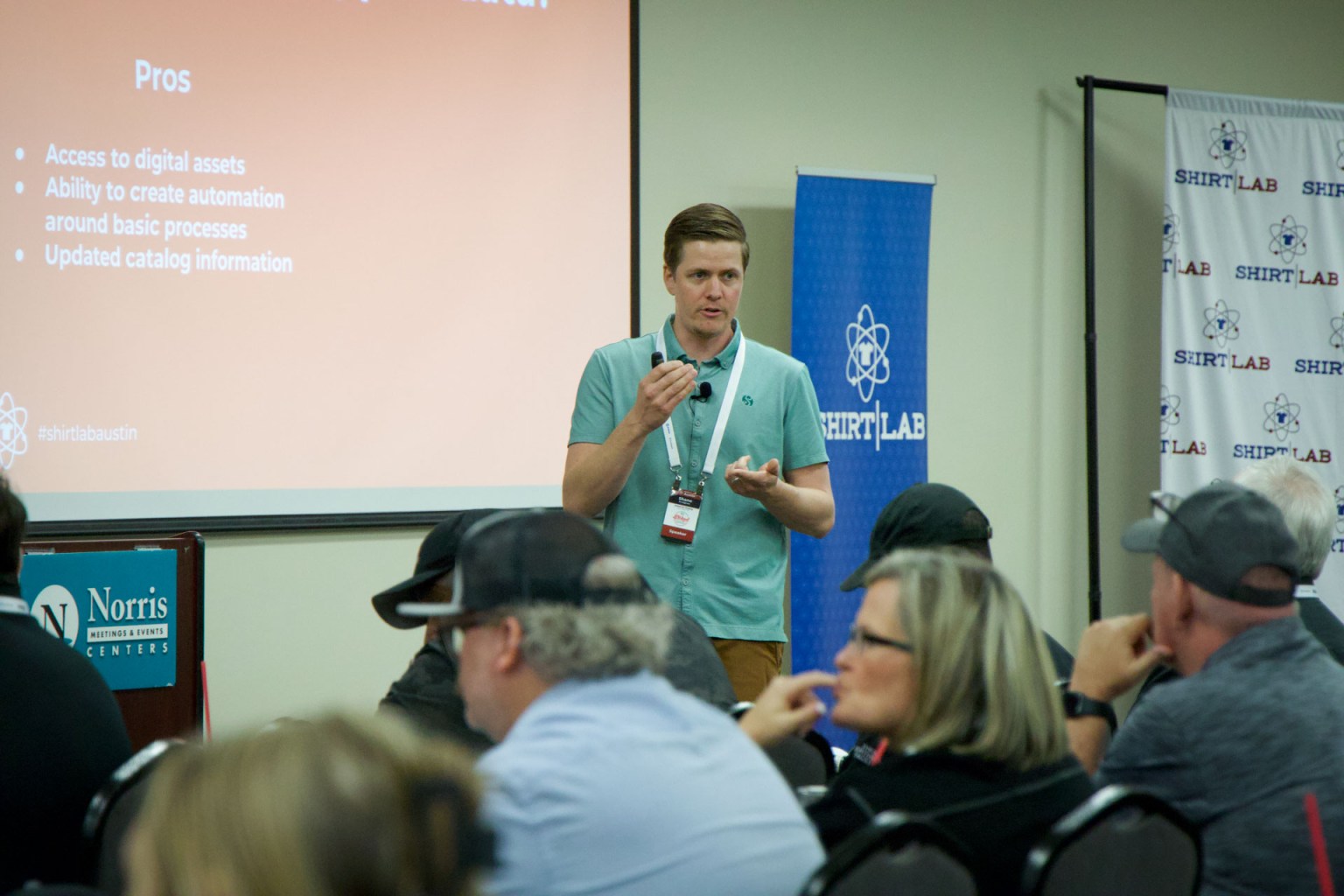 Shane Snodgrass of Stoked on Printing shared ways to auto-order inventory and develop a pick system for your team to pull garments for orders. “You should leverage supplier data,” he said.