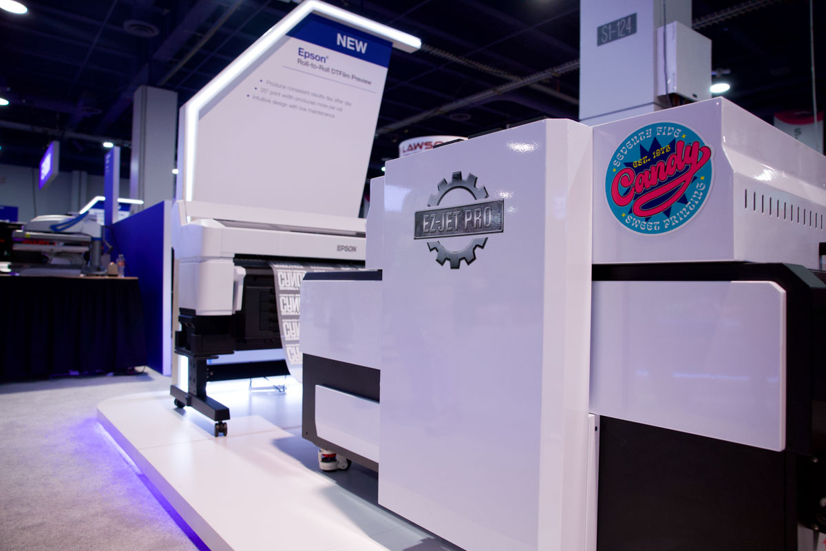 Epson previewed its new Epson Roll-to-Roll DTF Printer accompanied by an EZ-Jet Pro powder/shaker.
