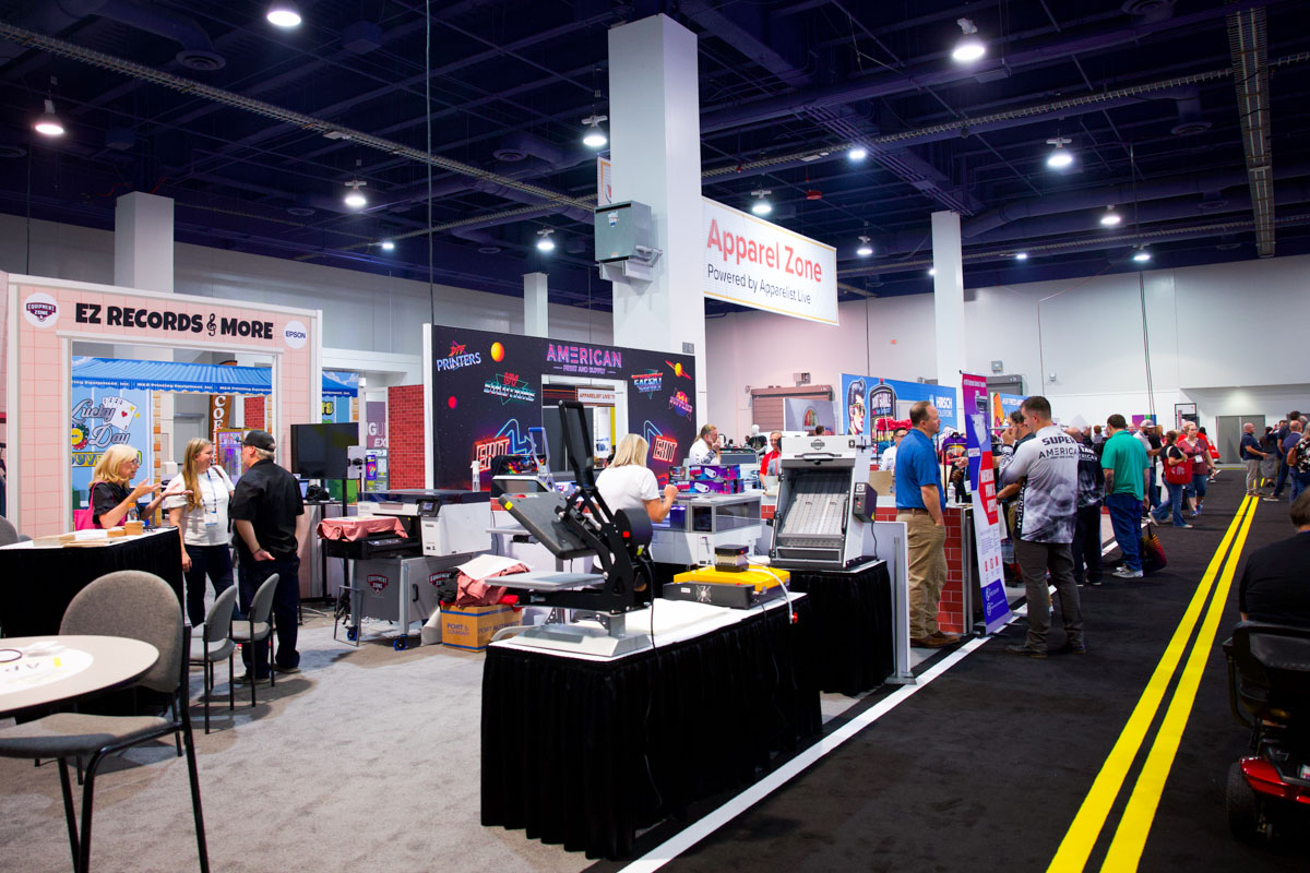 The Apparel Zone featured individual, branded training areas specialized by technology, Apparelist Live! Theatre presentations, and more for decorated apparel providers.