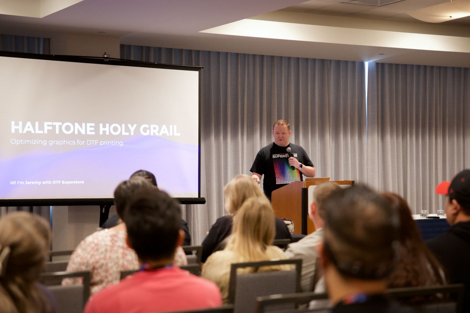 Jeremy Poehls of DTF Superstore shared his tips for optimizing graphics for DTF Printing. “I really enjoyed Jeremy’s session,” said Kristy Howaniec. “He kept it entertaining while still being informative and delivering new ideas.”