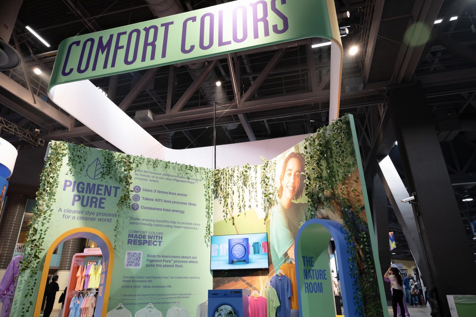 Comfort Colors shared its latest news at the expo: Its proprietary dyeing process has been renamed Pigment Pure. Read more about Comfort Colors, Gildan, and American Apparel in our news section.