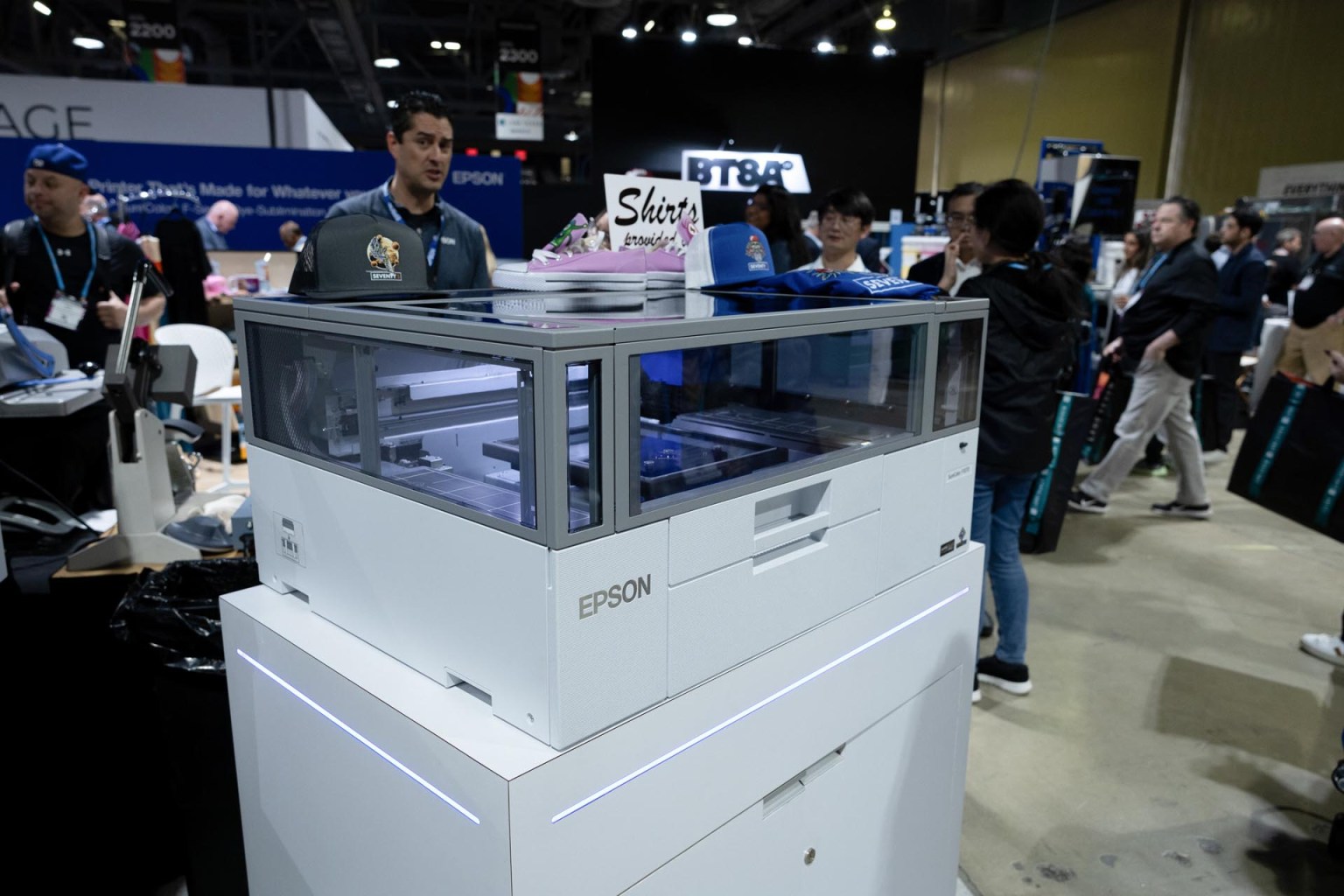 Epson premiered its SureColor F1070 DTF and DTG hybrid printer on the show floor. The SureColor F1070 will be available for pre-orders in February and will begin shipping to customers in May 2024 through Epson Authorized Professional Imaging Resellers. Read more about the hybrid printer here.