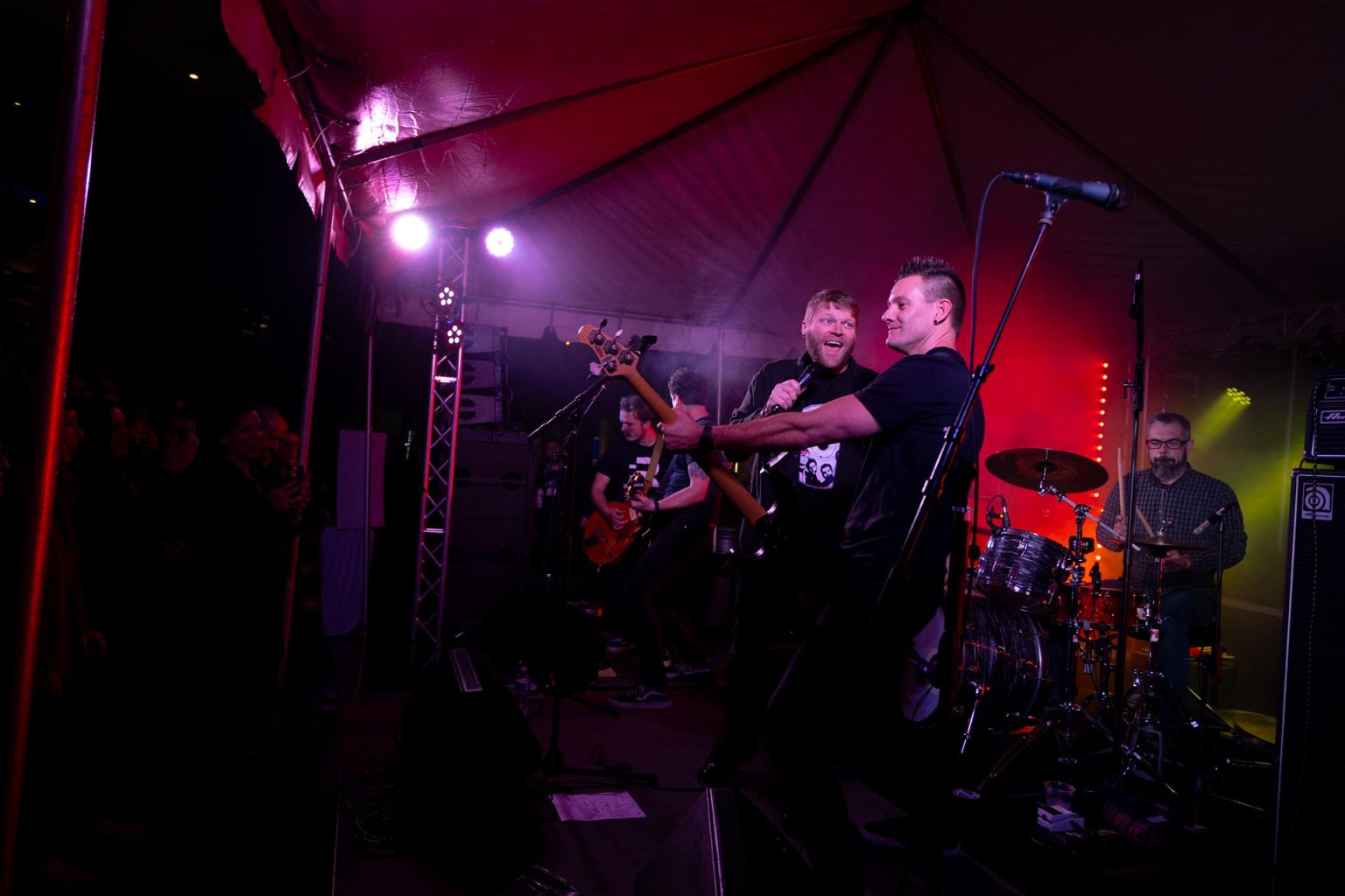 Ryan Moor of MADE Lab, Ryonet, and Allmade, and Justin Lawrence of Oklahoma Shirt Company, took the stage at ROQFest, a free event with music, food, and drinks for Impressions Long Beach attendees and vendors.
