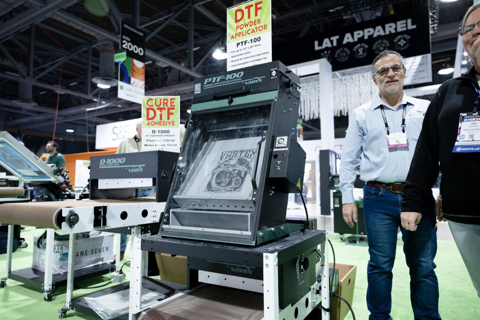 Mark Vasilantone of Vastex and Kim Johnson of Paisley Jo Designs discuss Vastex’s latest DTF Powder-to-Film system, which uniformly coats DTF films with adhesive powder, improving DTF printing performance and operator safety, according to Mark. Read more about the new product here.